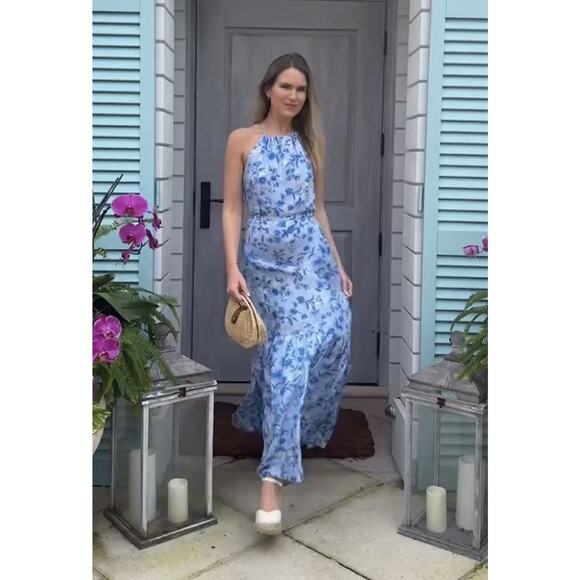 NWT Roller Rabbit Paloma Channing Blue Floral Silk Maxi Dress XS Boho Summer - Picture 9 of 14